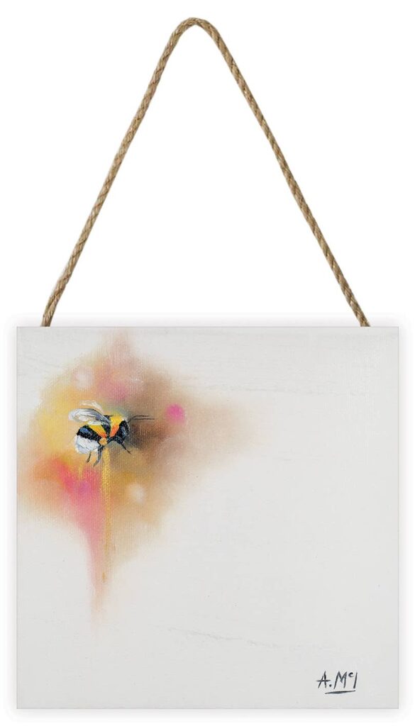 Alison McIlkenny (Bumblebee Pink) Wooden Block: 20 x 20cm, Wood Prints Blocks