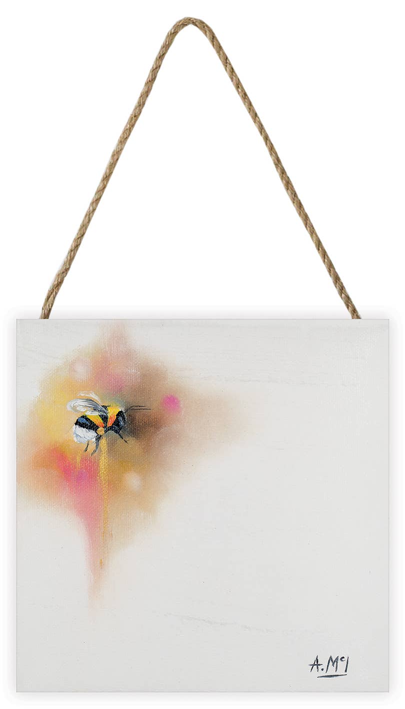 Alison McIlkenny (Bumblebee Pink) Wooden Block: 20 x 20cm, Wood Prints Blocks