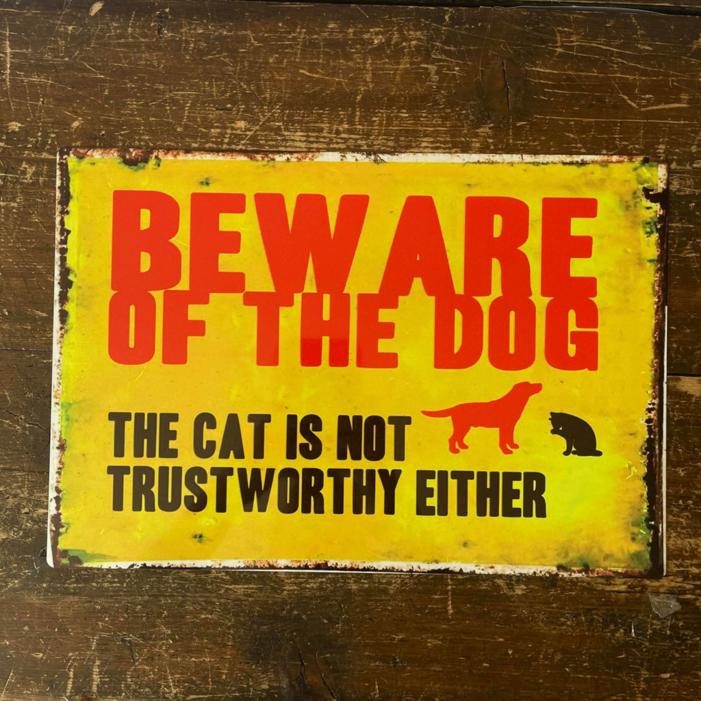 Beware Of The Dog Cat Not Trust Worthy Either Metal Sign: 8x10inch
