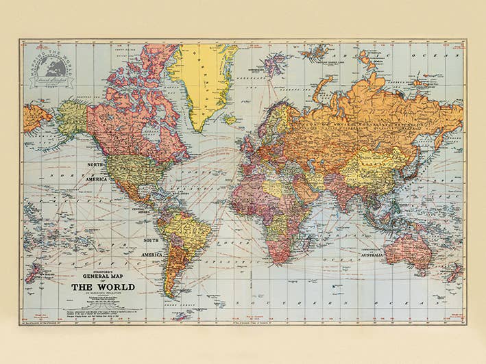 Stanfords Sepia General Map of the World (1920) WDC100342: 60 x 80cm, Canvas Large
